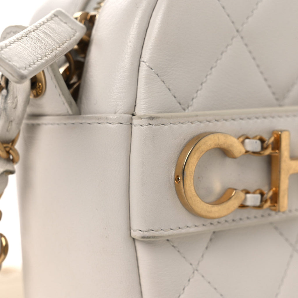 Chanel Calfskin Quilted Enchained Camera Case Bag White