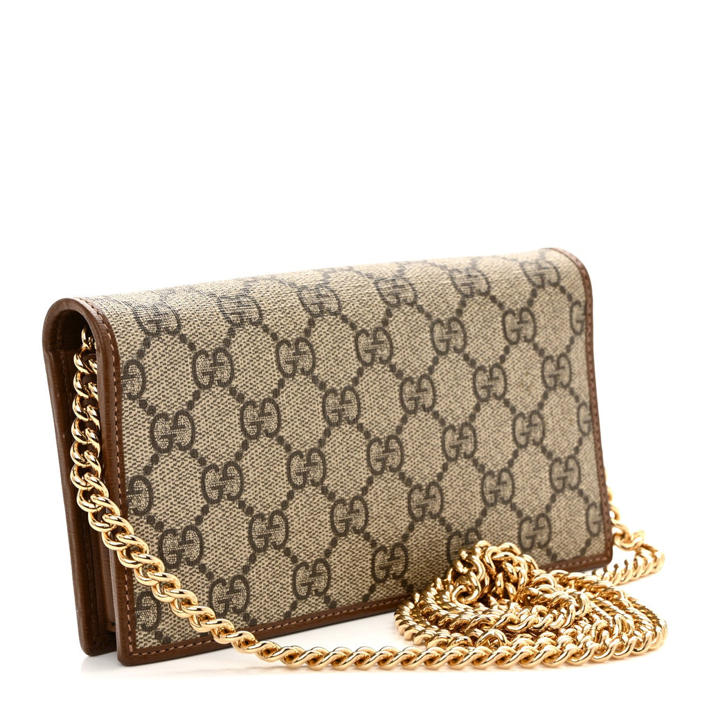 Gucci GG Supreme Monogram Azalea Calfskin Horsebit 1955 Wallet On Chain Beige Ebony Brown Sugar