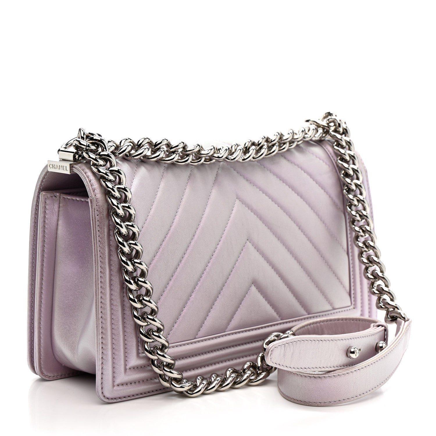 Chanel Iridescent Lambskin Chevron Quilted Medium Boy Flap Purple