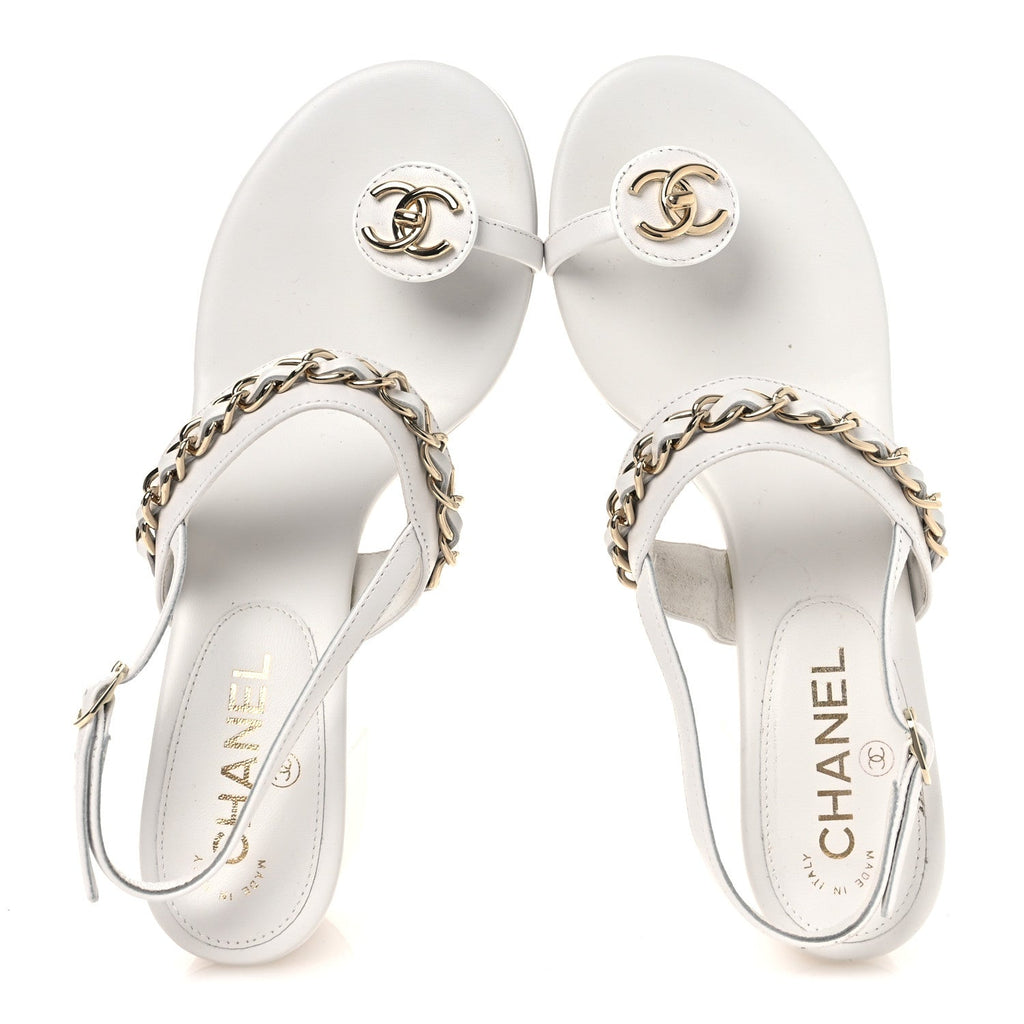 Lambskin Chain Platform Sandals 39 White
