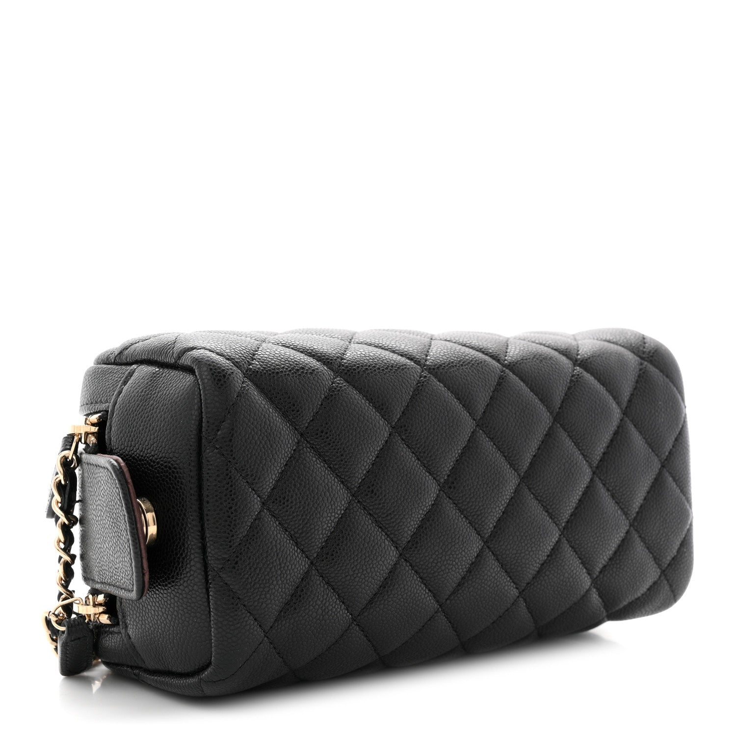 Caviar Quilted Double Zip Pouch Cosmetic Case Black
