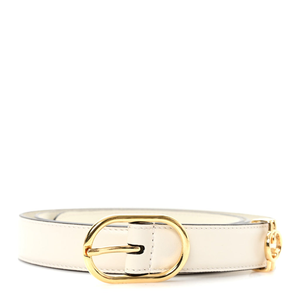 Gucci Plutone Calfskin Round Interlocking G Belt  100 40 Mystic White