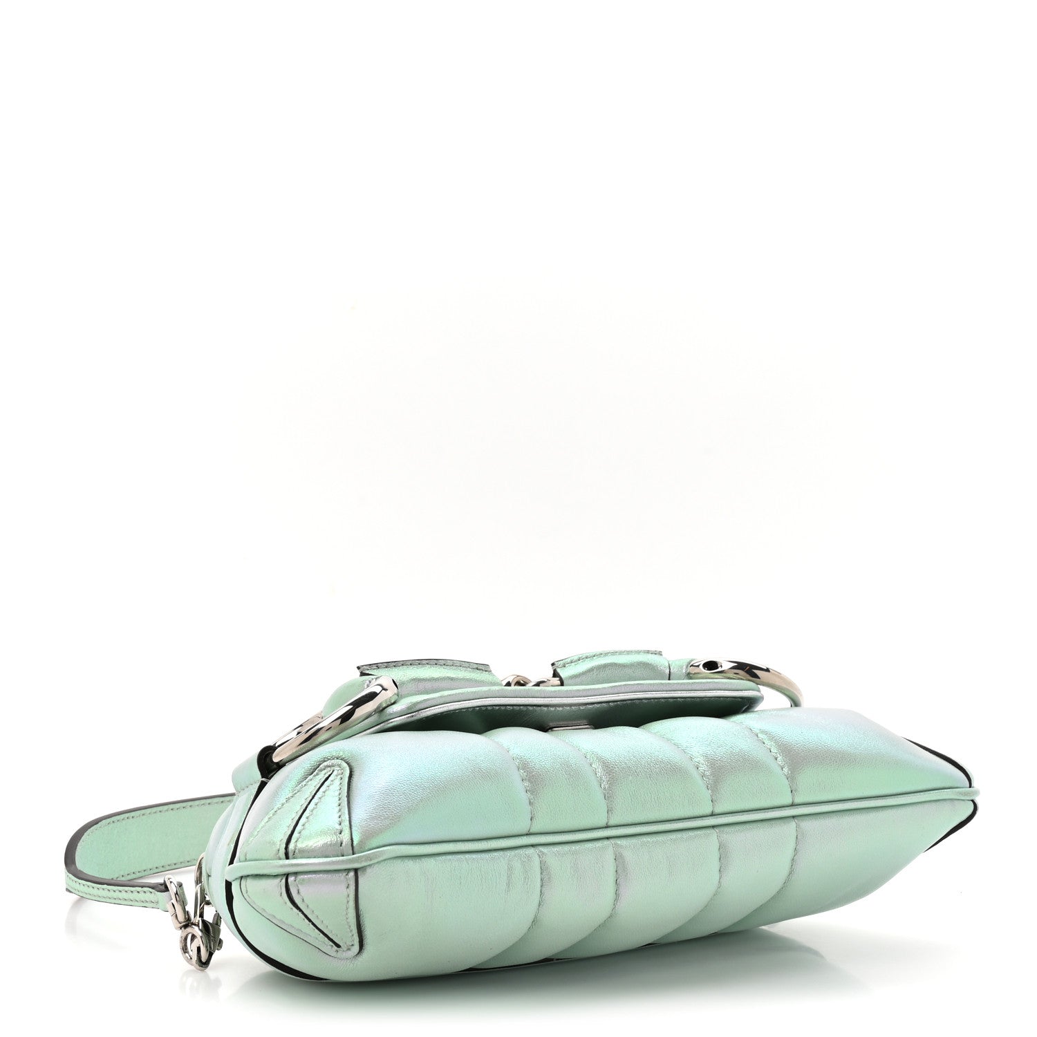 Gucci Iridescent Nappa Vertical Matelasse Small Maxi Horsebit Chain Shoulder Bag Iridescent Salvy Green