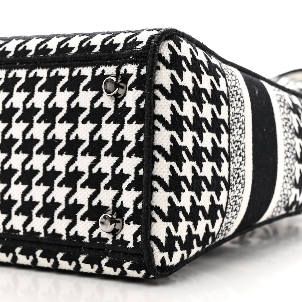 Christian Dior Canvas Houndstooth Embroidered Medium Lady D-Lite Black White