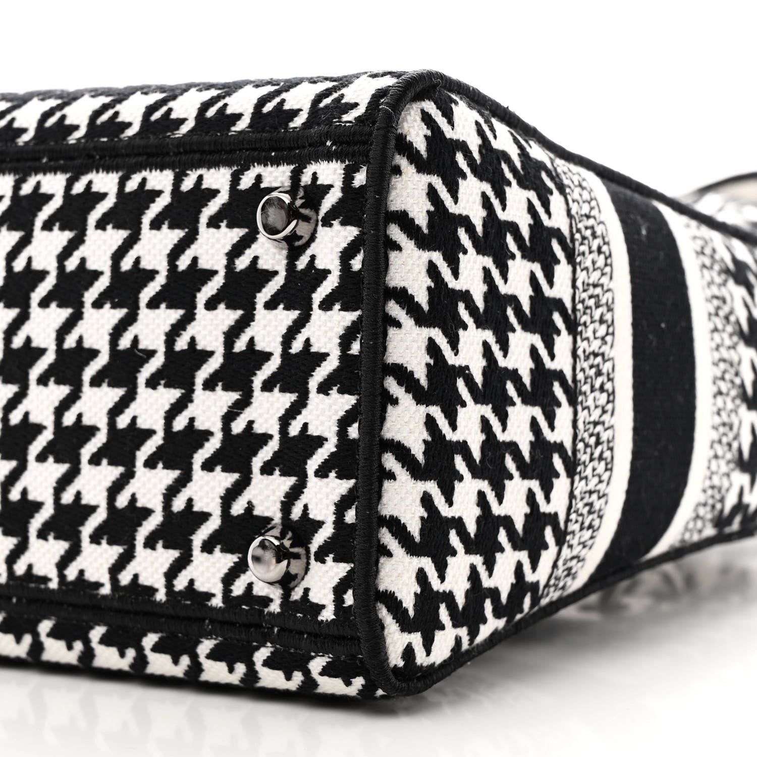 Christian Dior Canvas Houndstooth Embroidered Medium Lady D-Lite Black White