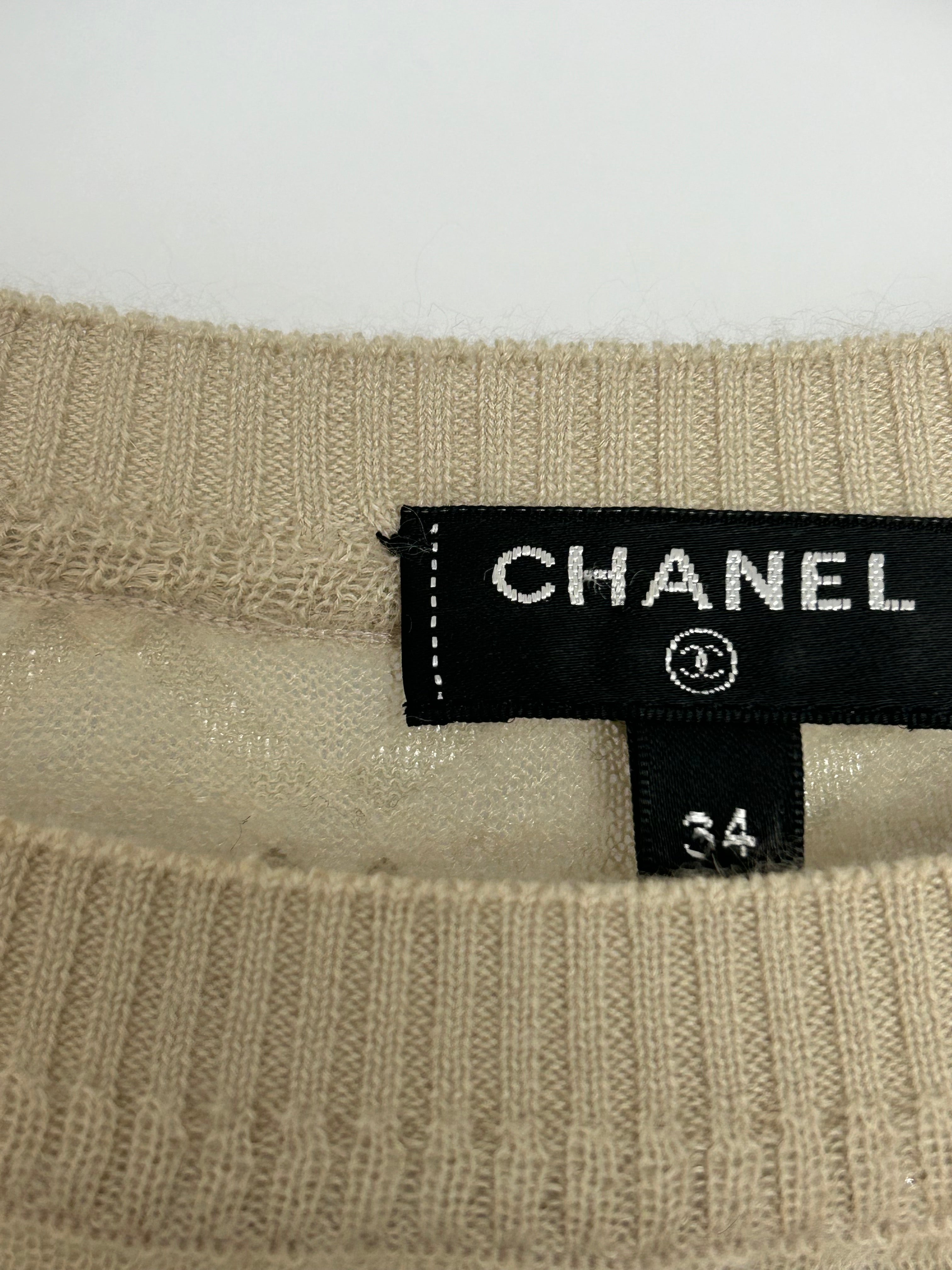 Chanel Cream Angora & Silk Long Sleeve Maxi Dress with Silver Metallic Detail & Drawstring Waist Size FR 34 (UK 6)