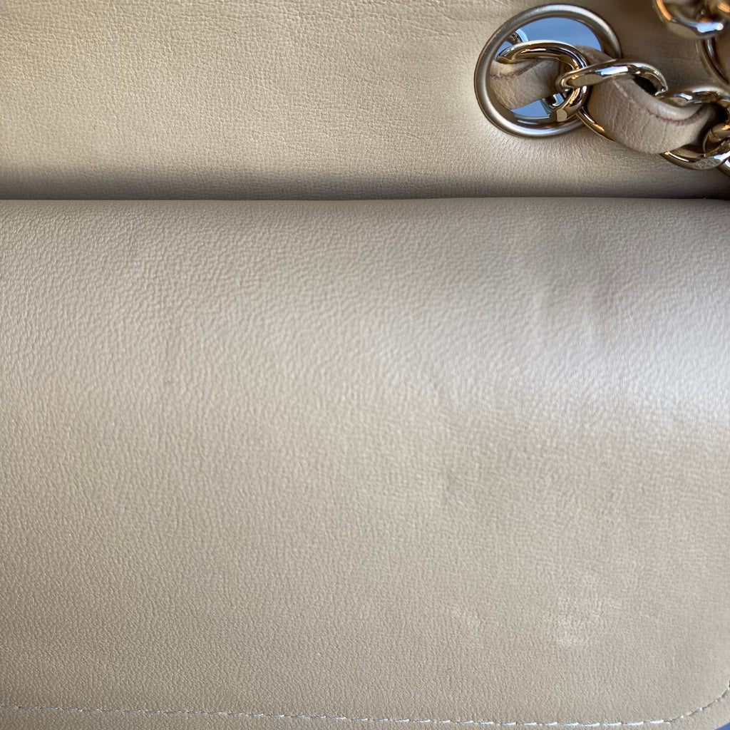 Chanel 2014 Beige Canvas Medium Classic Double Flap Shoulder Bag