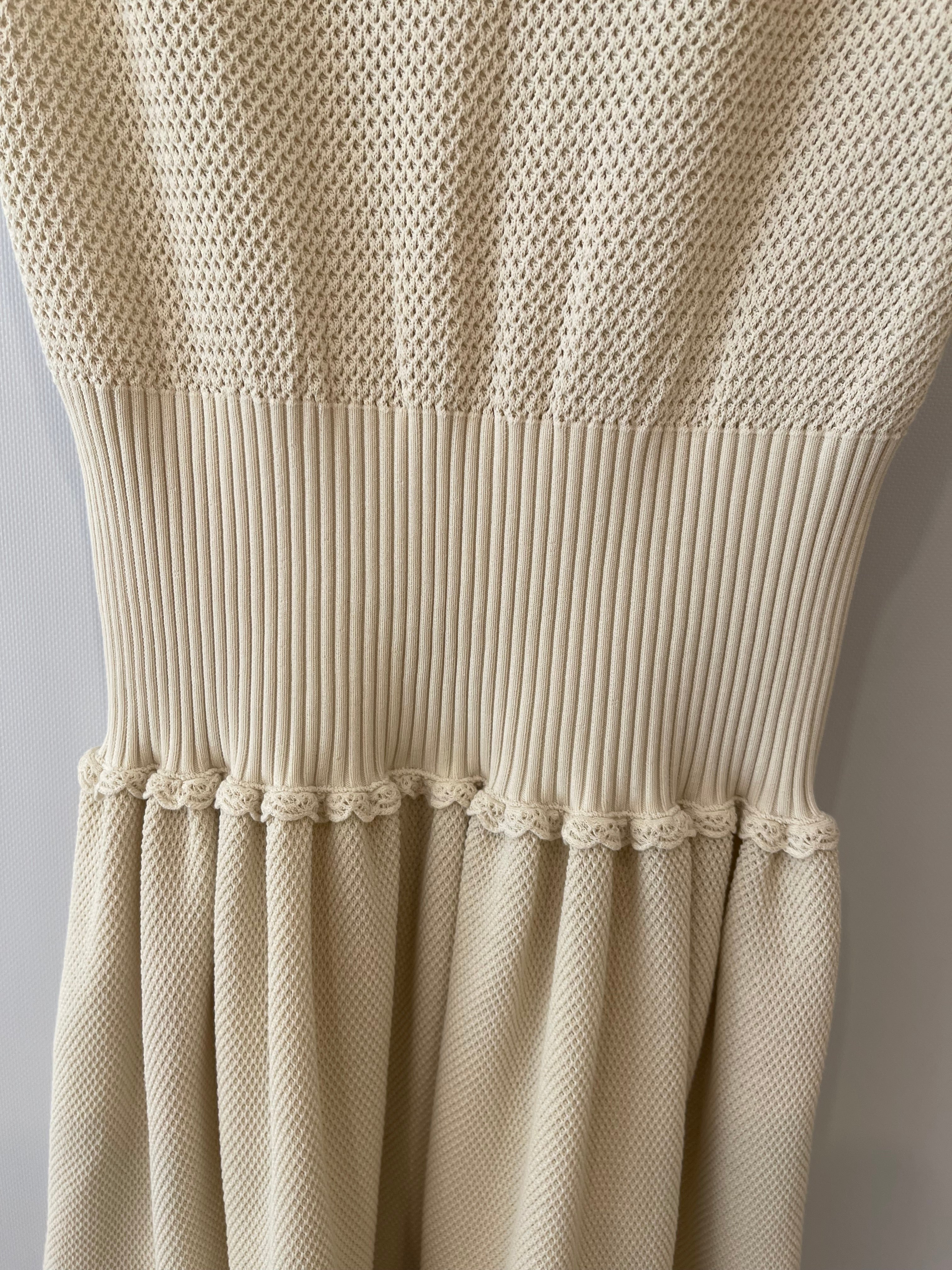 Chanel Cream Knit Sleeveless Mini Dress with Gold CC Logo Detail Size FR 38 (UK 10)