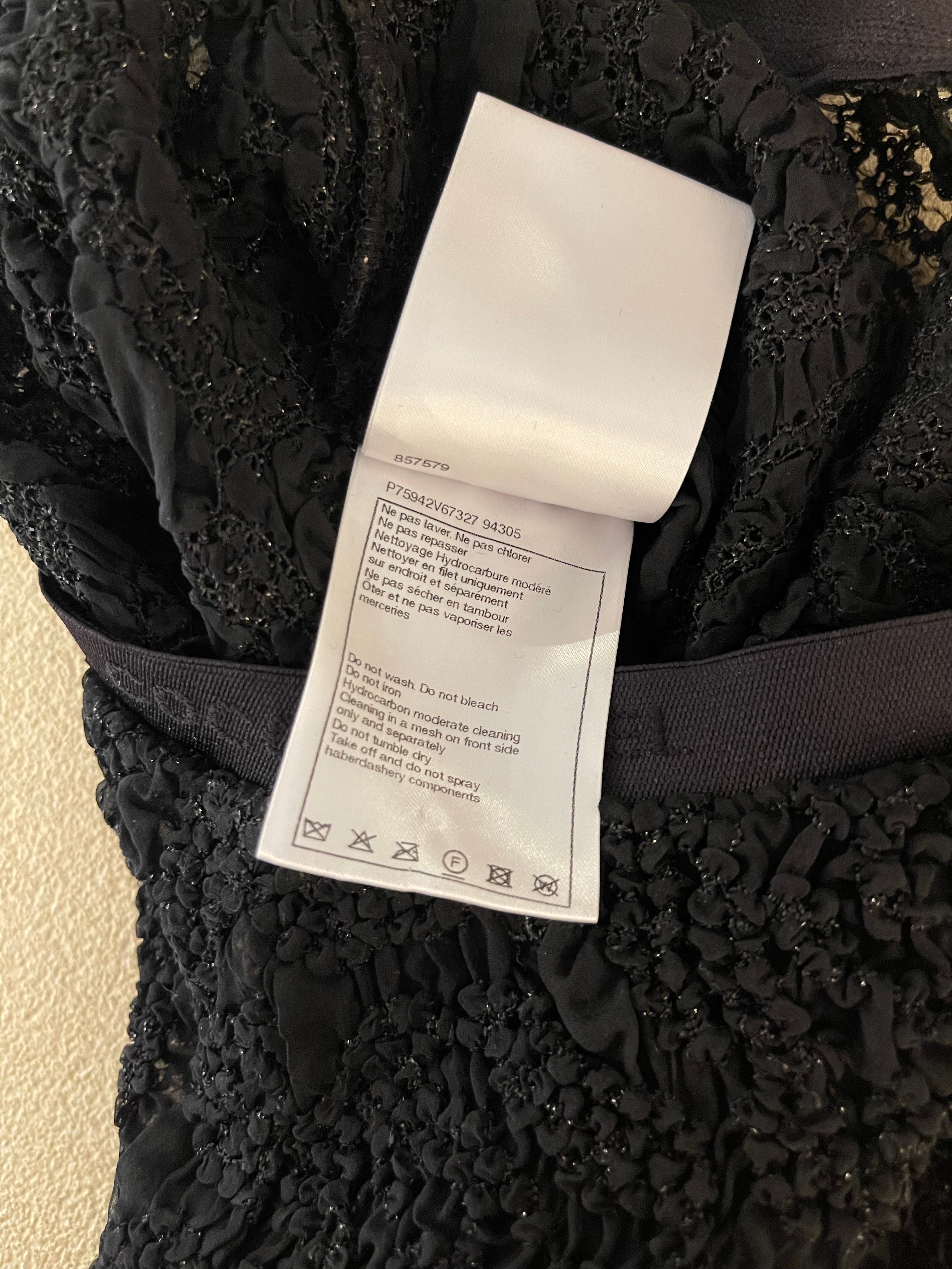 Chanel Black Lace Tulle Top and Cyclist Shorts Set with Camellia Details and Crystal CC Logos Size FR 34 (UK 6)