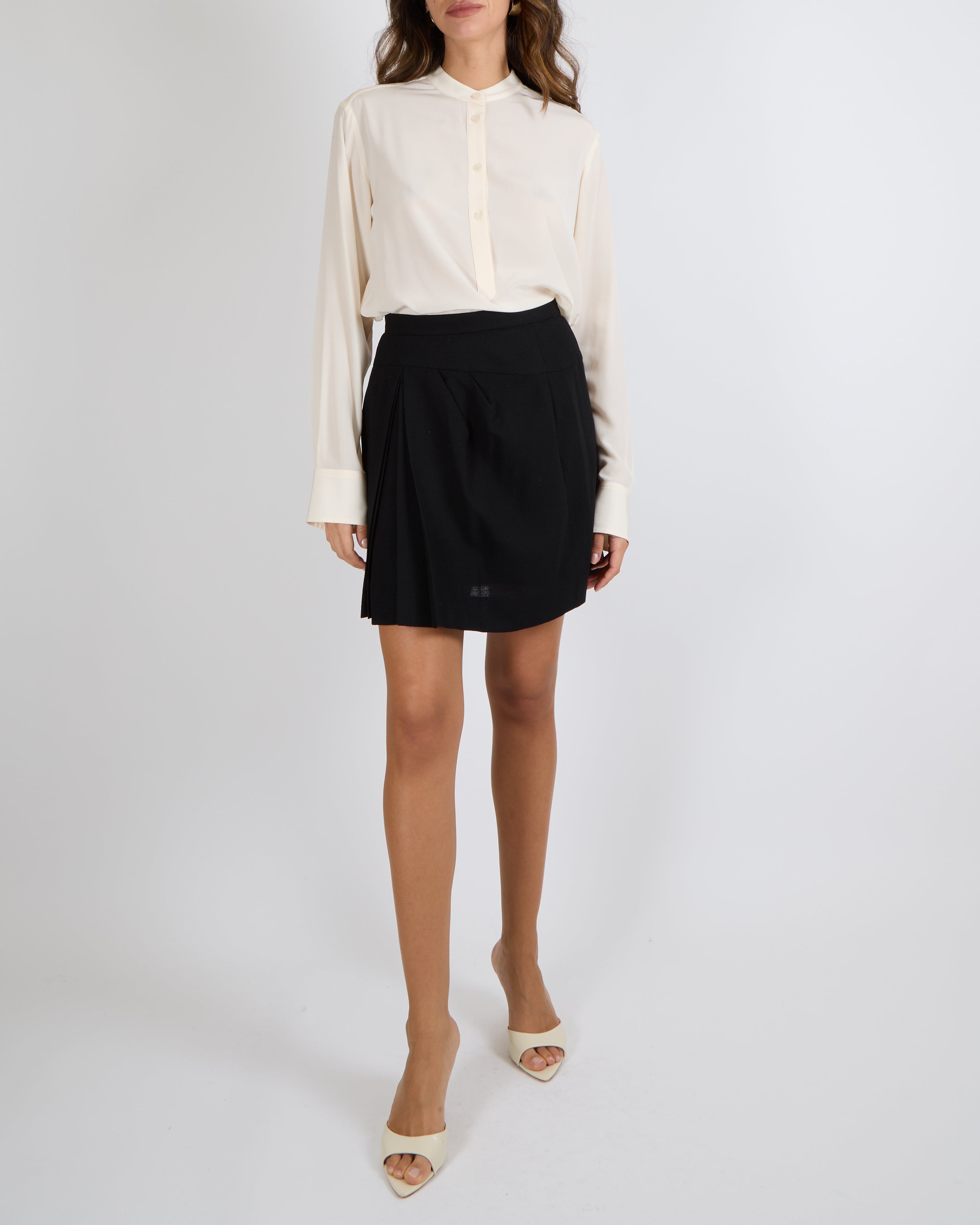 Chanel Black Wool Mini Skirt with Front Pleat Detail Size FR 38 (UK 10)