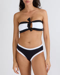 Chanel Black Ribbed Bikini Bottoms with White Trims and Gold Crystal Embellished CC Logo Detail Size FR 36 (UK 8)