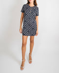 Chanel 2019 Coco Beach Black, Navy and White Quilted Print T-Shirt Mini Dress with Denim Collar Trim and CC Logos with Gold Anchor CC Logo Button Details Size FR 38 (UK 10)