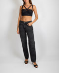 Chanel 24A Dark Grey Checkered Straight Leg Jeans with Grey Crystal Camellia Button and Silver CC Logo Details Size FR 38 (UK 10)
