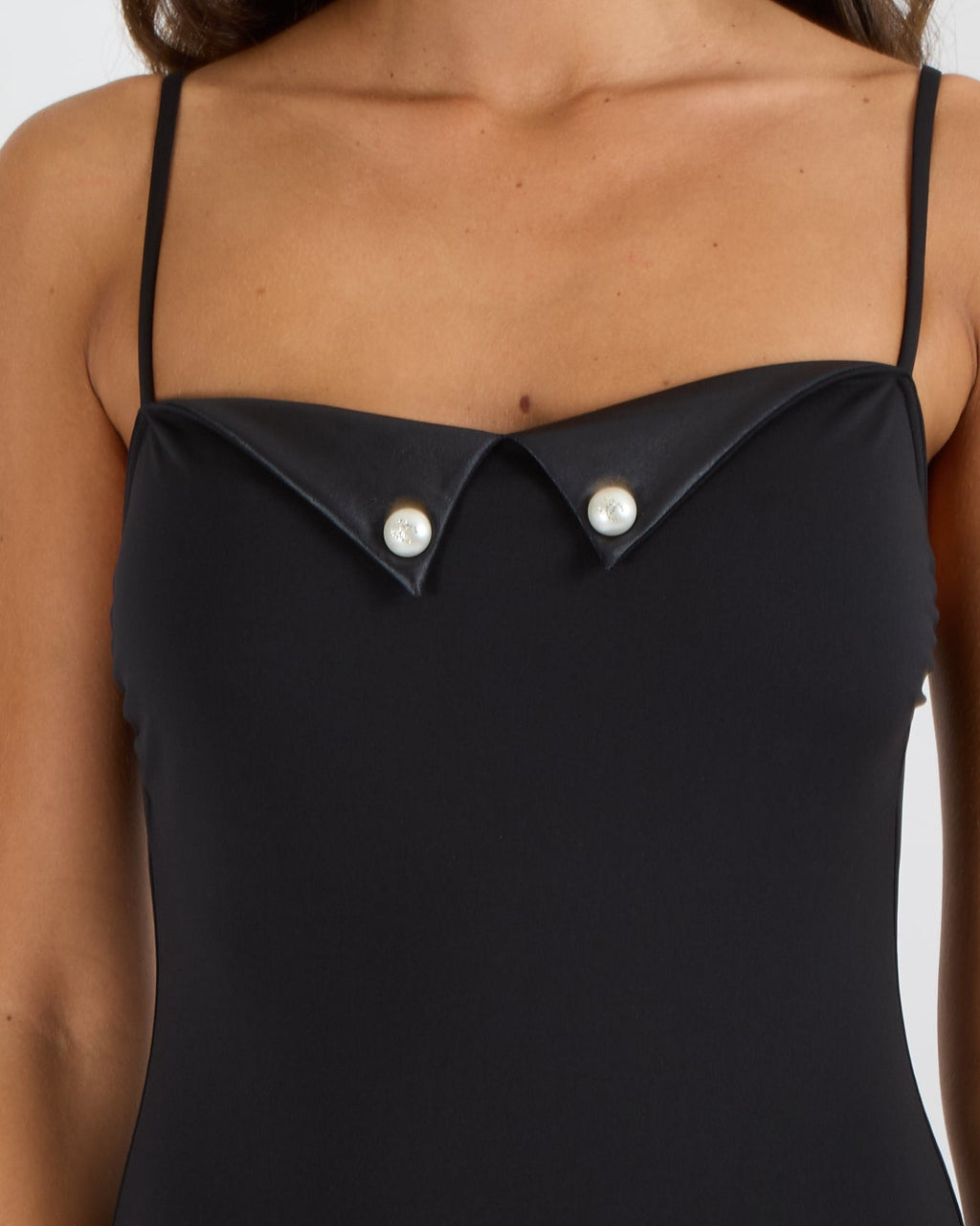 Chanel Black One-Piece Swimsuit with Pearl Crystal Embellished CC Logo Buttons Size FR 40 (UK 12)