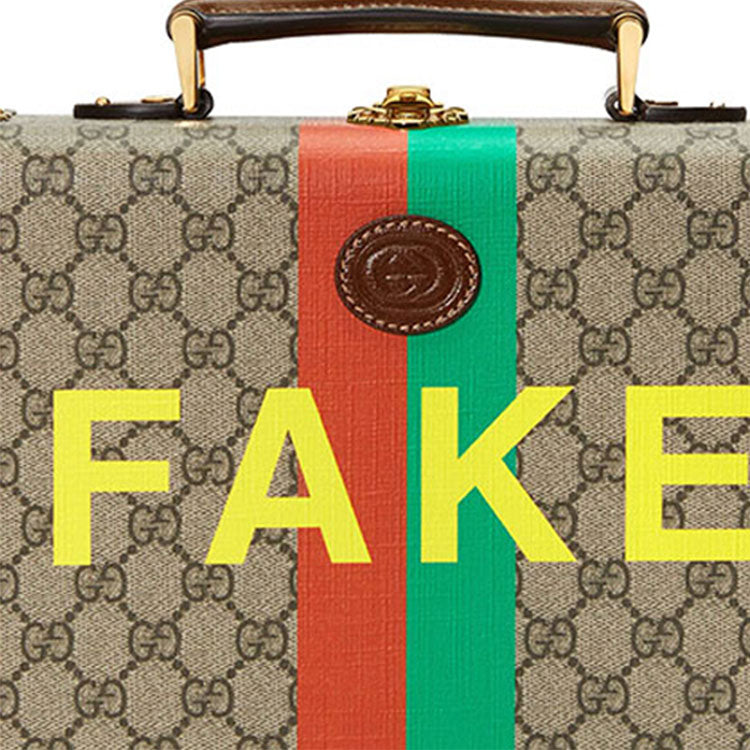 GUCCI Fake Not Series Alphabet Stripe Printing Logo Leather Logo Canvas handbag Unisex / Brown 633587-2GCAG-8280