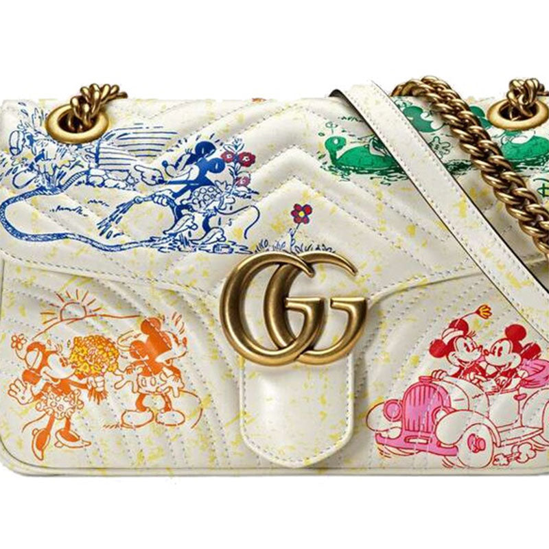(WMNS) GUCCI x Disney Beige MiceGG Marmont Series Small Satchel White 443497-1TSAM-9191