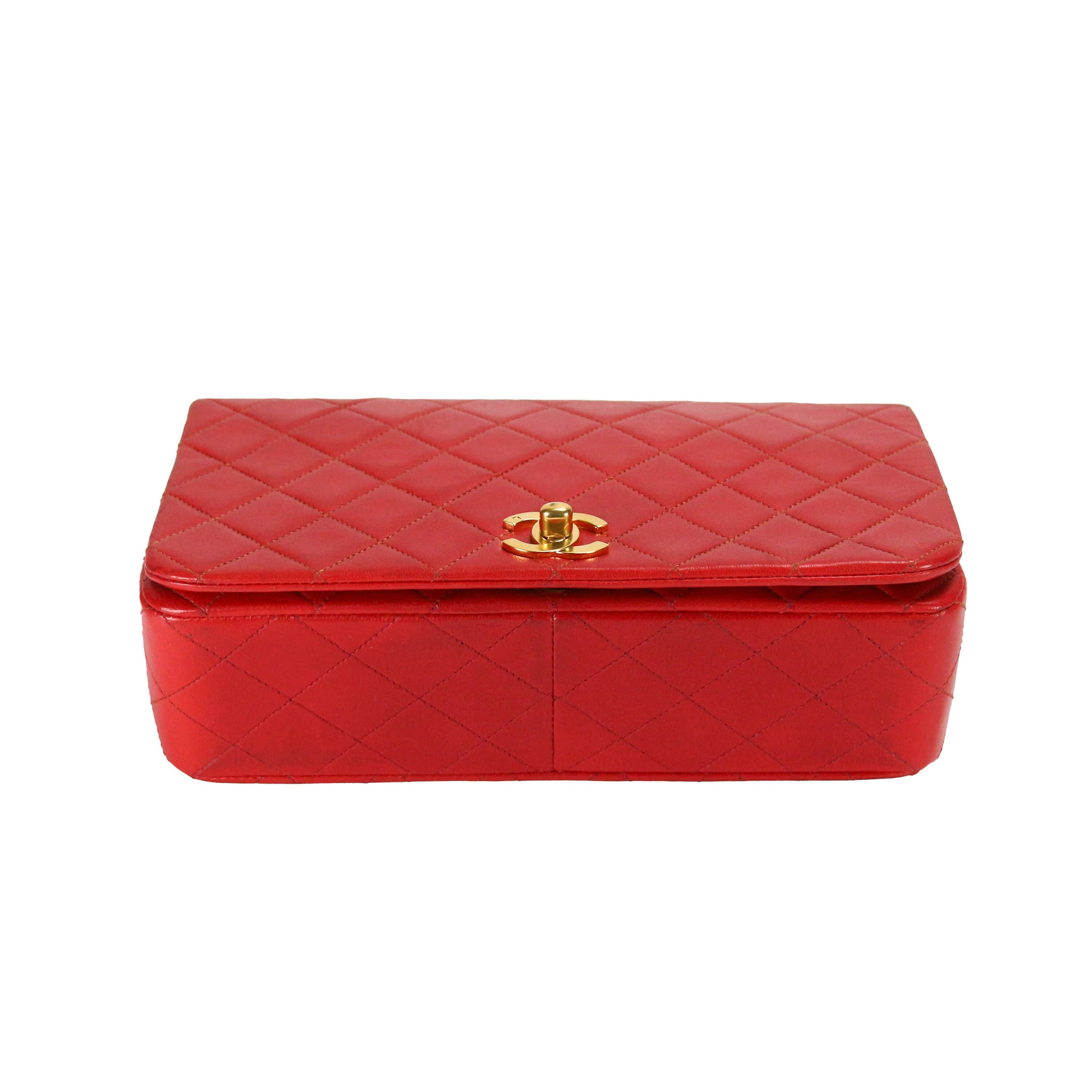 Chanel Full Flap Bag Small Red Lambskin Gold