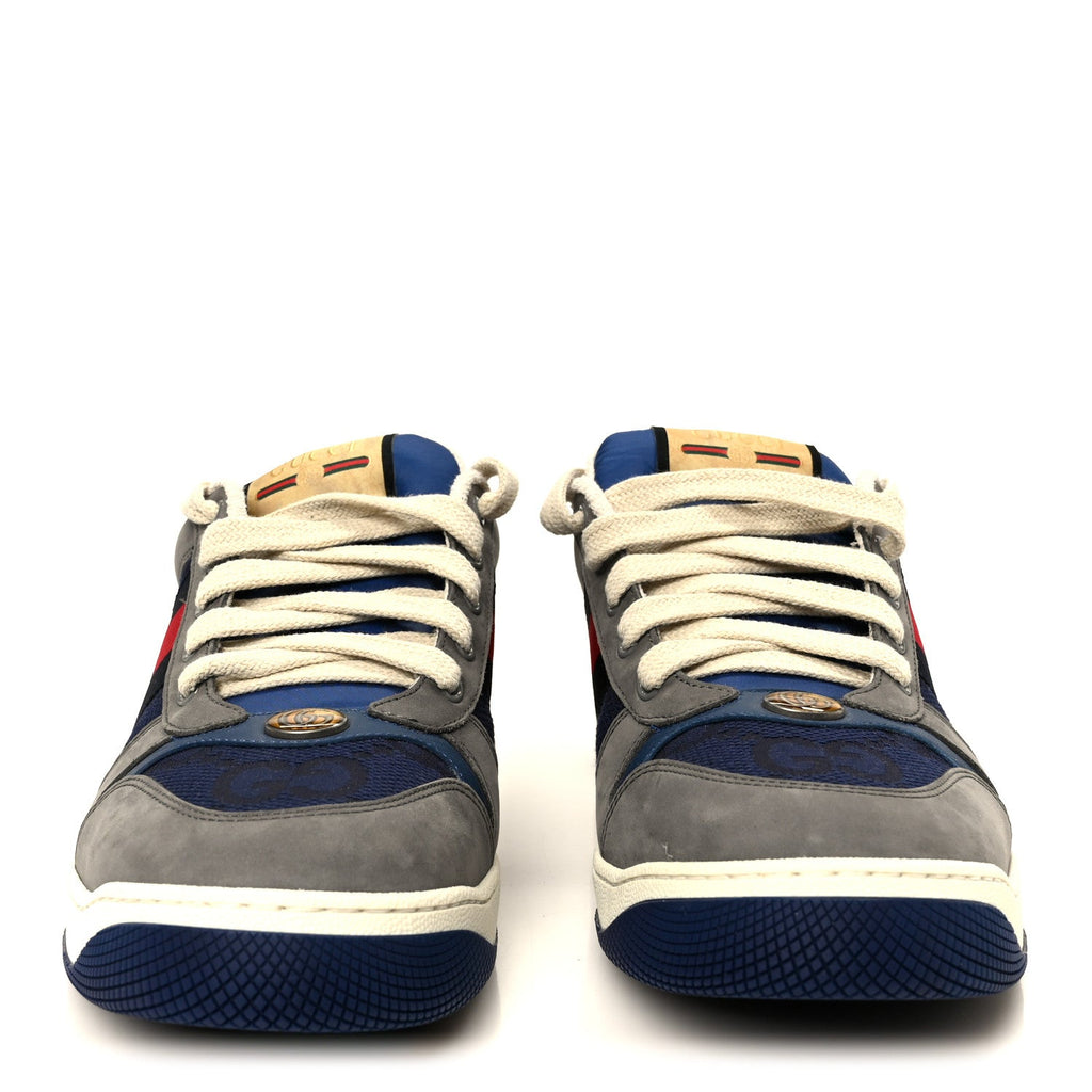 Gucci Suede GG Monogram Calfskin Web Mens Screener Sneakers 9 Grey Blue Red
