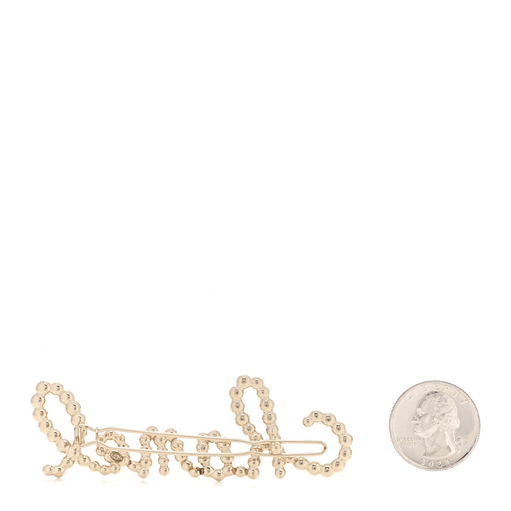 Metal Glass Swirling Pearls Hair Clip Gold