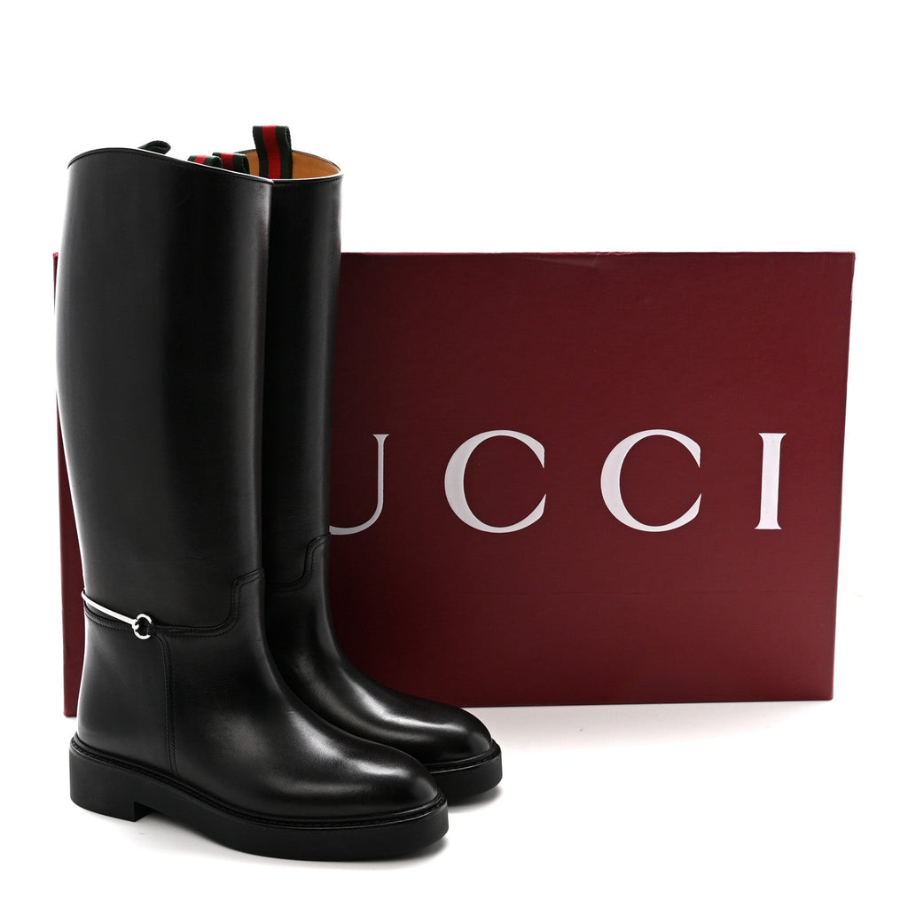 Gucci Marot Lux Michelangelo Slim Horsebit Riding Boots 37.5 Black