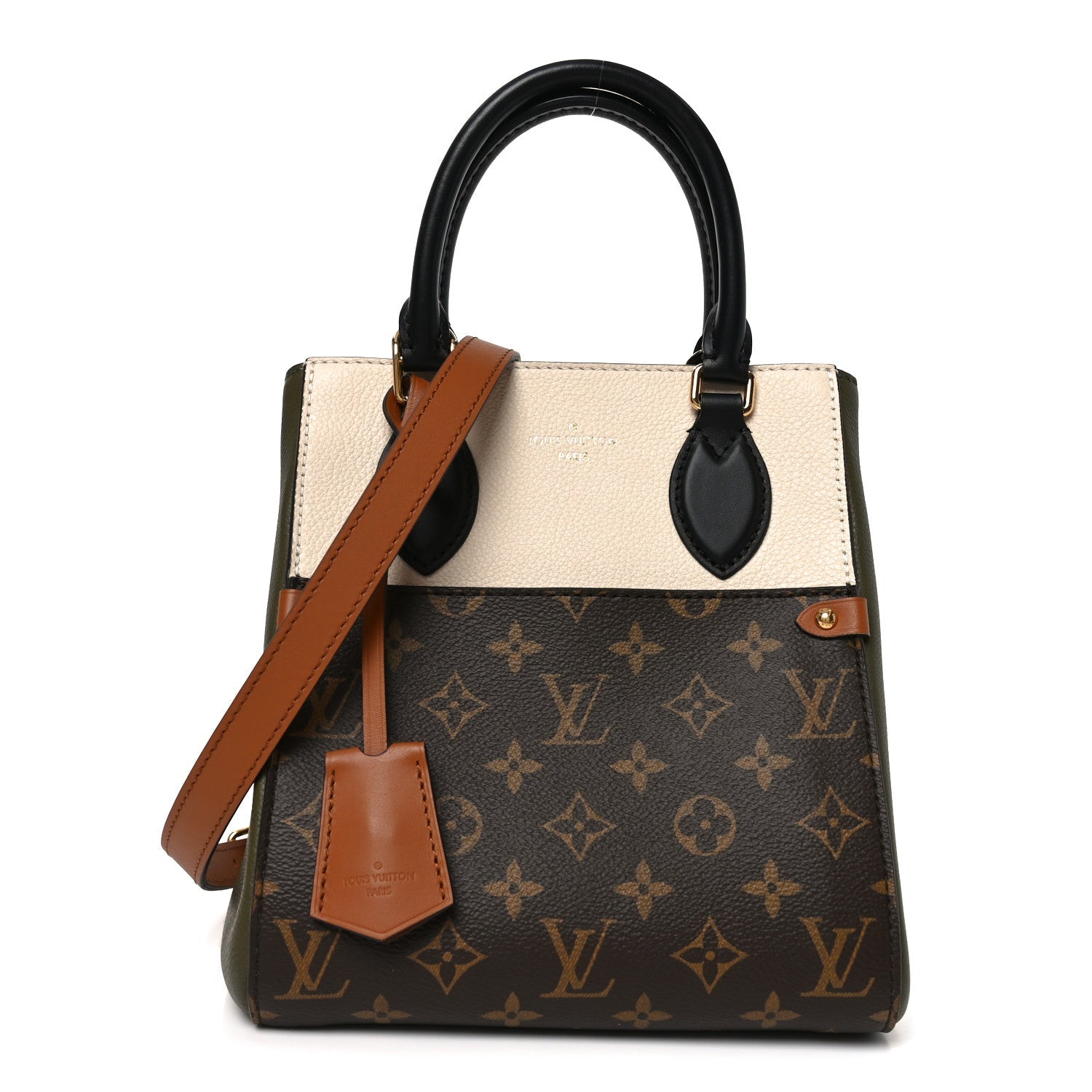 Louis Vuitton Calfskin Monogram Fold Tote PM Cream Khaki Black