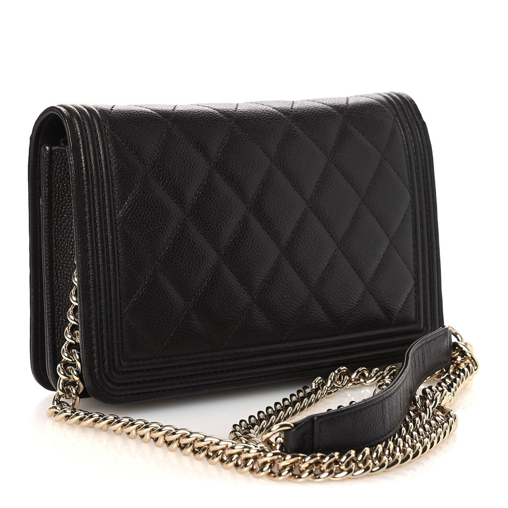 Chanel Caviar Quilted Boy Wallet On Chain WOC Dark Brown