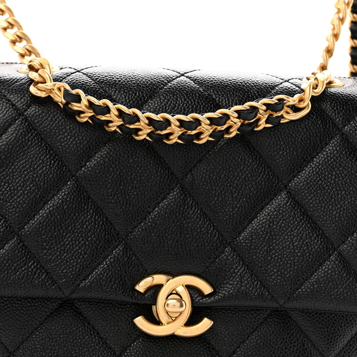 Chanel Shiny Caviar Quilted Chain Melody Backpack Black