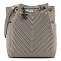 Chanel Iridescent Calfskin Chevron Small Urban Spirit Drawstring Bag Silver