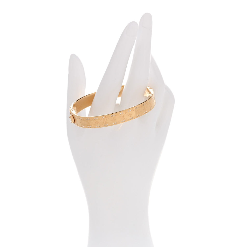 Louis Vuitton Brass Crystal Monogram Nanogram Strass Cuff M Gold
