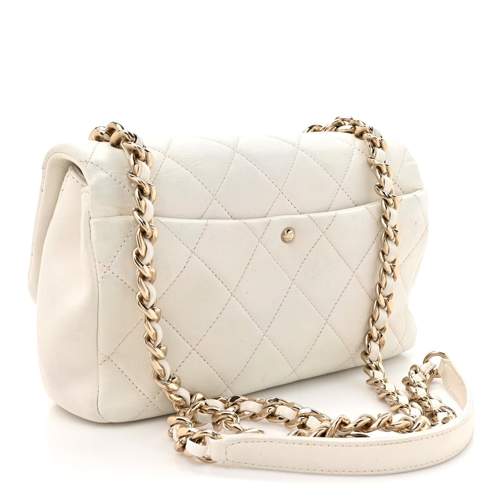 Chanel Lambskin Quilted Resin Bi-Color Chain Flap Bag White