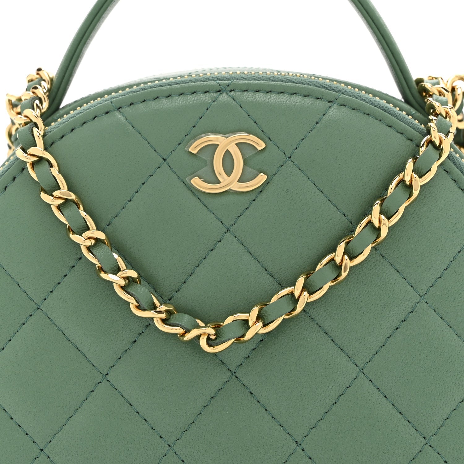 Chanel Lambskin Quilted Chic Riviera Top Handle Vanity Case Green