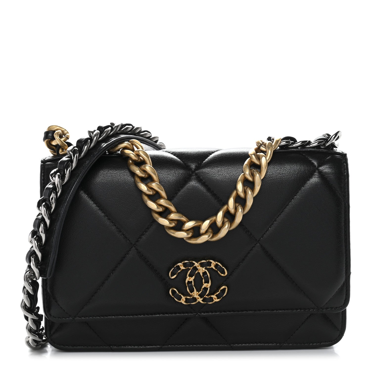 Chanel Lambskin Quilted Chanel 19 Wallet On Chain WOC Black