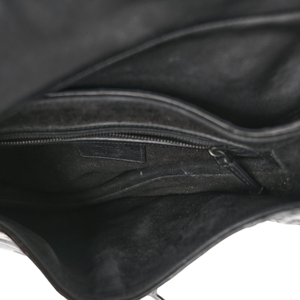 Christian Dior Calfskin Embossed Oblique Saddle Bag Black