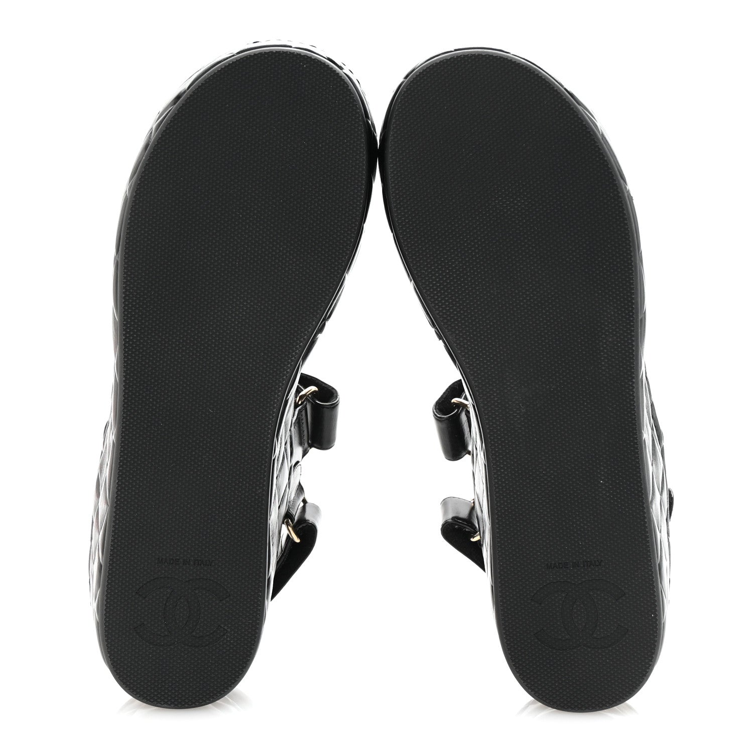 Chanel Shiny Calfskin Logo Platform Sandals 37 Black