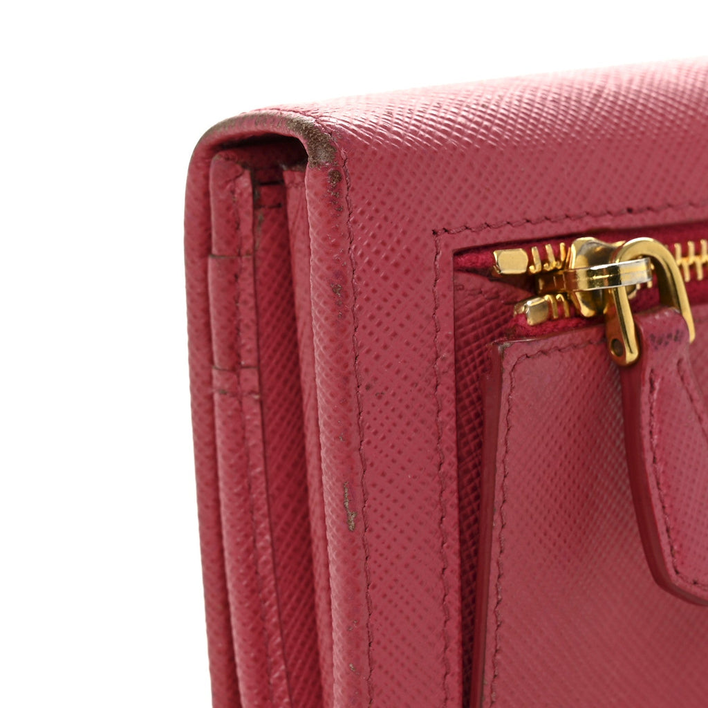Prada Saffiano Metal Continental Flap Wallet Peonia