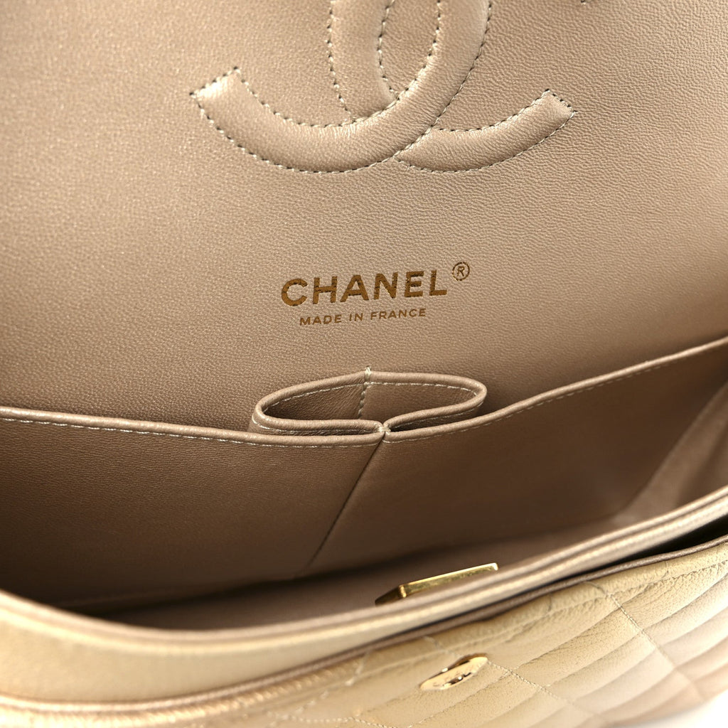 Chanel Metallic Goatskin Quilted Ombre Medium Double Flap Gold