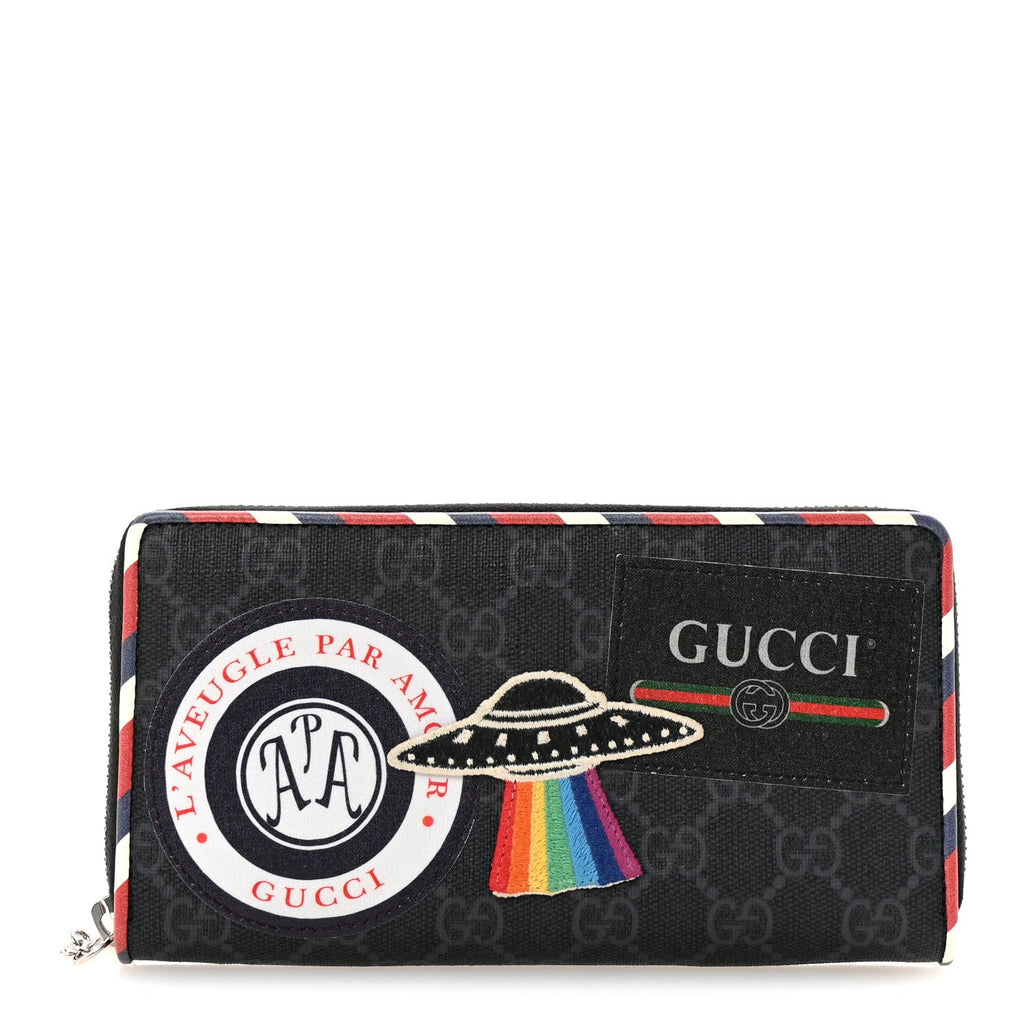 Gucci GG Supreme Monogram Night Courrier Embroidered Zip Around Wallet
