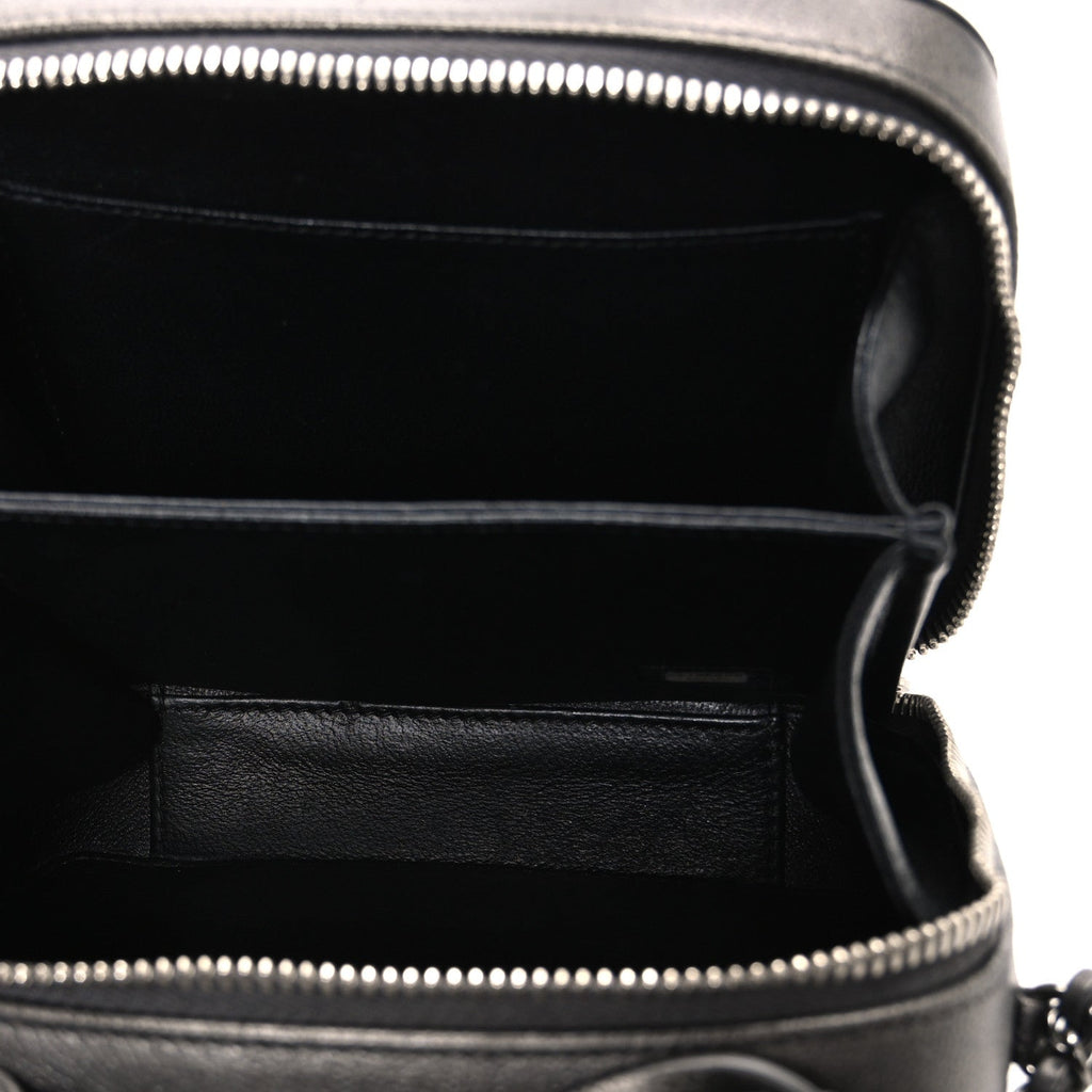 Chanel Metallic Caviar Quilted Small CC Filigree Vanity Case Dark Silver