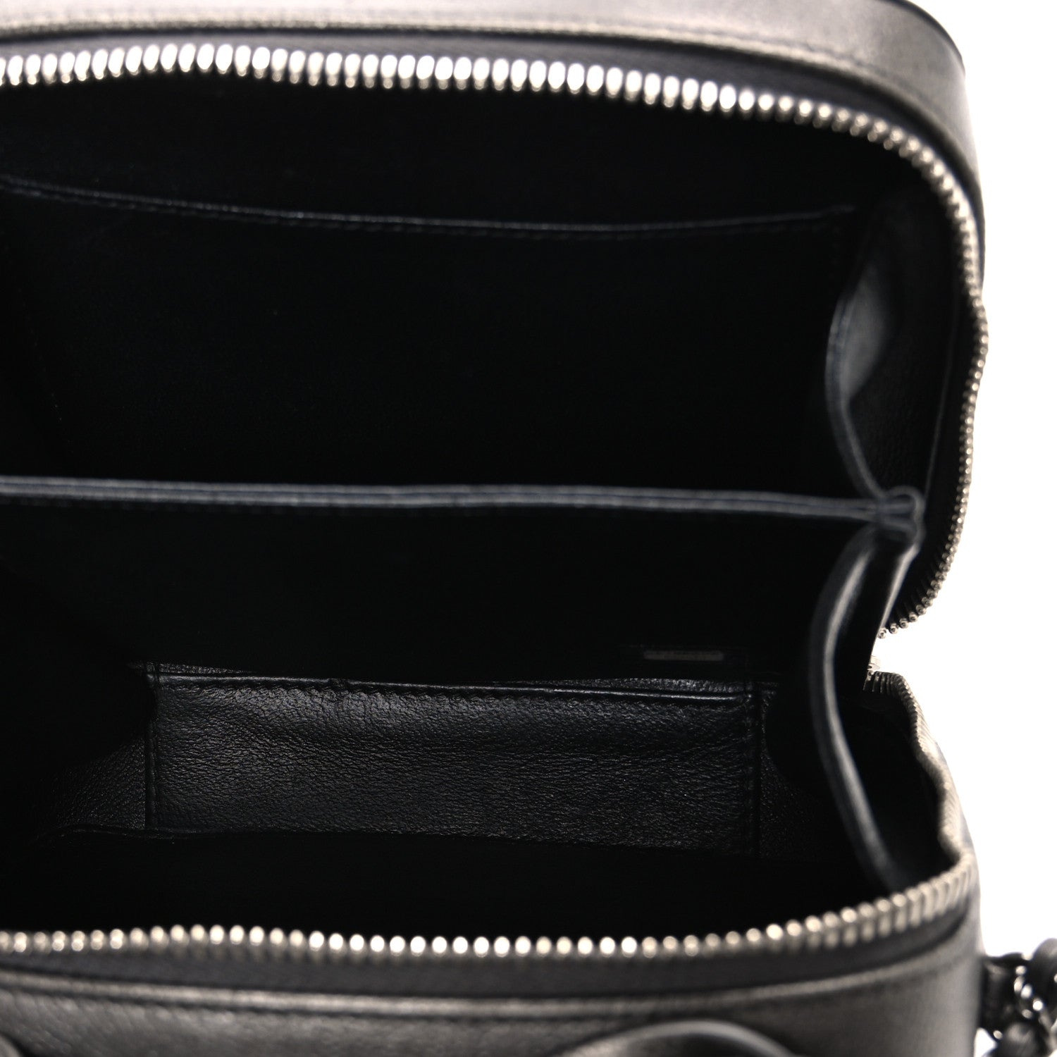 Chanel Metallic Caviar Quilted Small CC Filigree Vanity Case Dark Silver