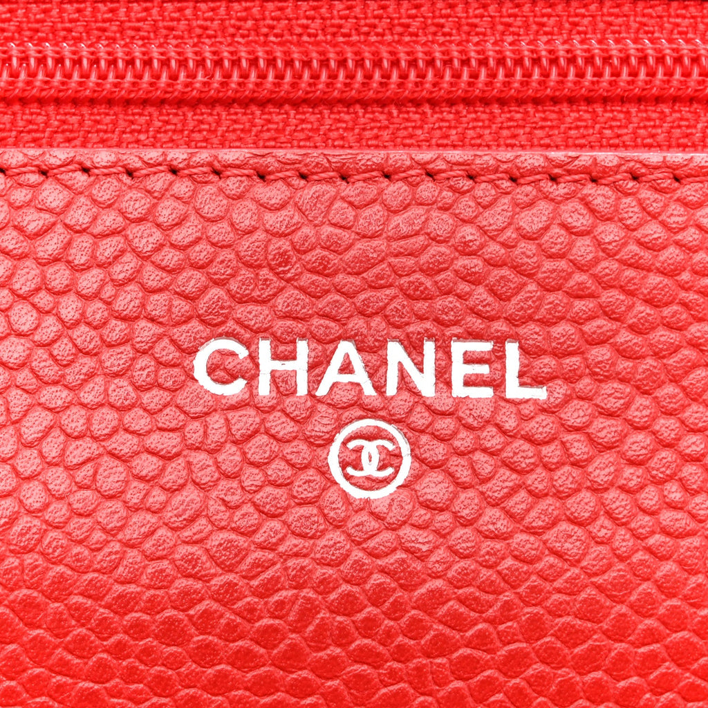 Chanel Caviar Quilted Wallet on Chain WOC Red