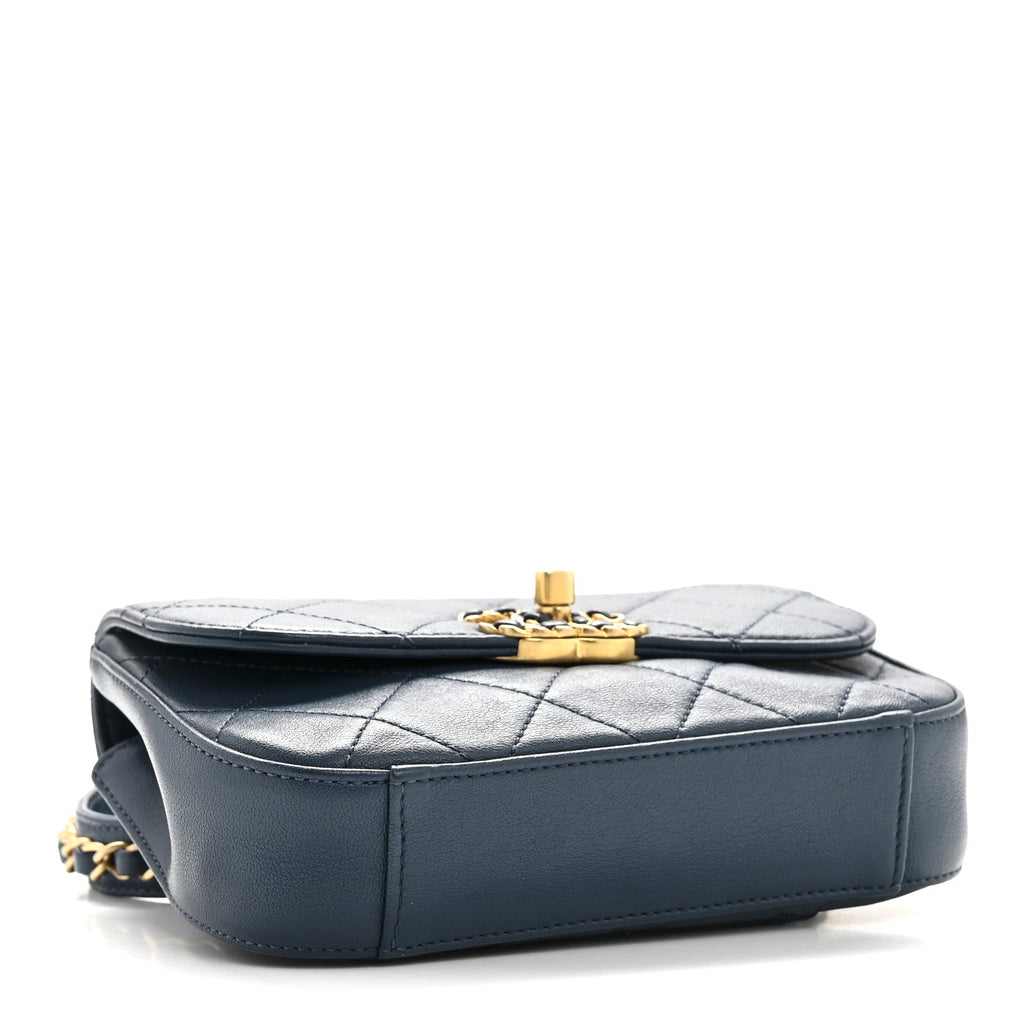 Chanel Lambskin Quilted Chain Infinity Waist Belt Bag Blue