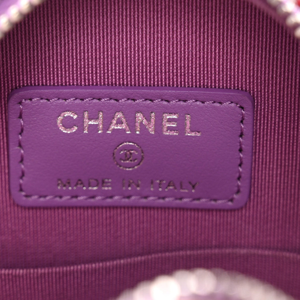 Chanel Tweed Quilted Round Clutch With Chain Blue Pink Orange