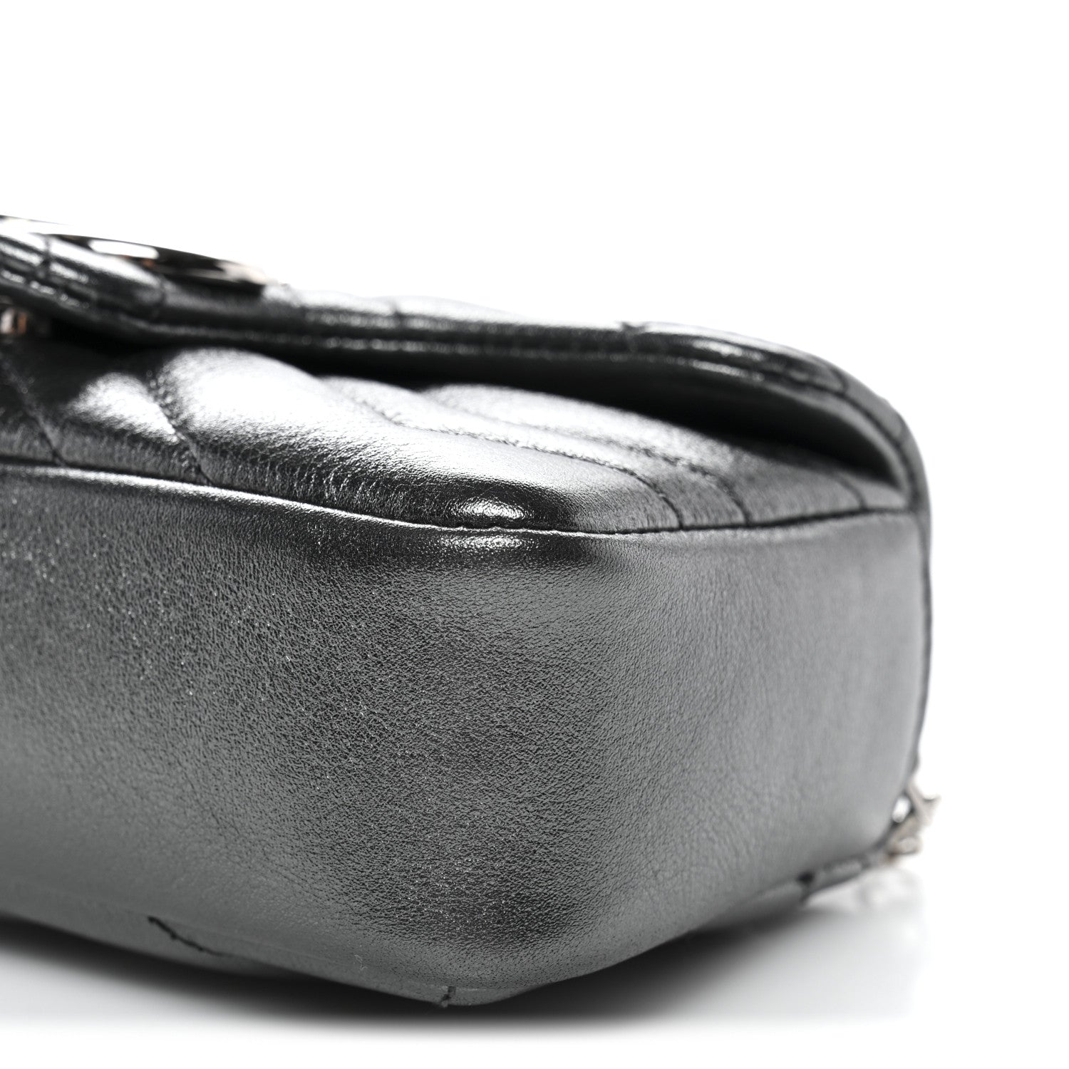 Gucci Metallic Lambskin Matelasse Mini GG Marmont Shoulder Bag Piombo