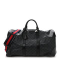 Gucci Soft GG Supreme Monogram Appia Calfskin Web Large Carry On Duffle Bag Black Grey