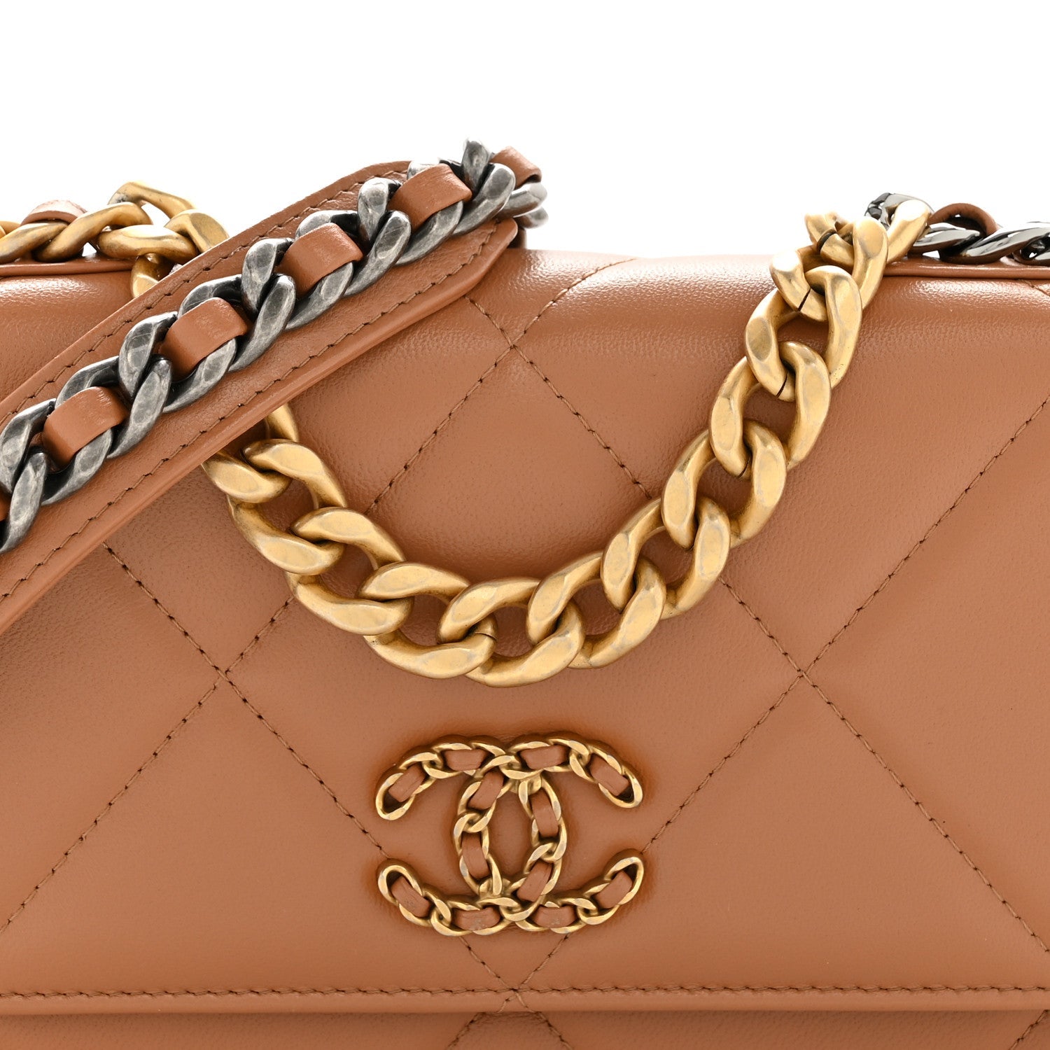 Chanel Lambskin Quilted Chanel 19 Wallet On Chain WOC Brown