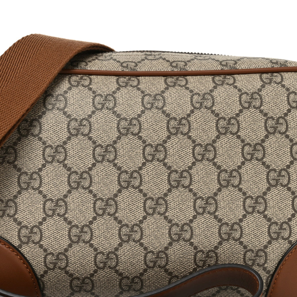 Gucci GG Supreme Monogram Textured Calfskin Emblem Small Crossbody Beige Ebony Old Sundial
