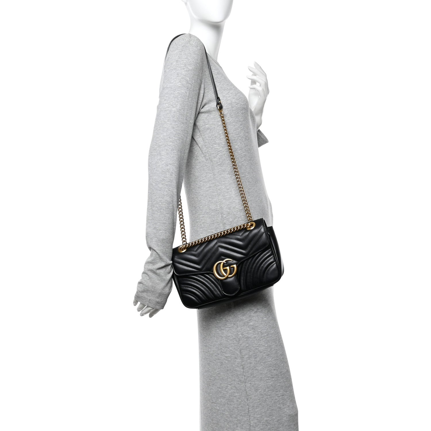 Gucci Calfskin Matelasse Small GG Marmont Shoulder Bag Black