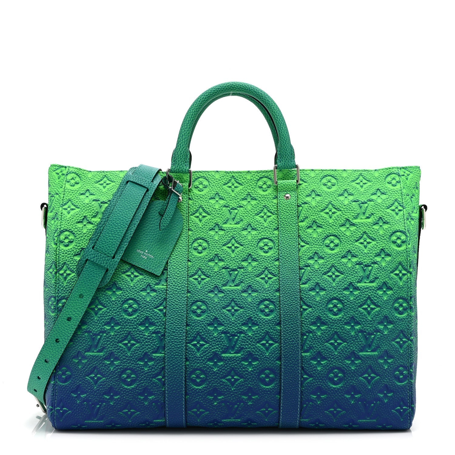 Louis Vuitton Taurillon Illusion Keepall Tote Bleu Vert