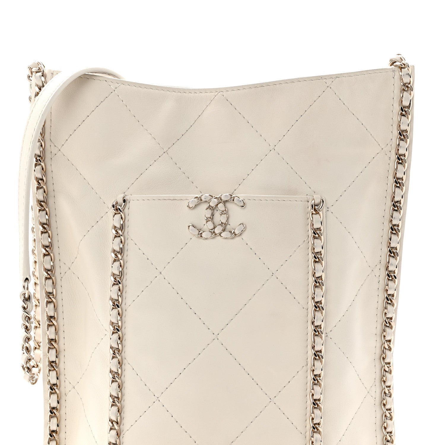Chanel Calfskin Quilted Fringe Small Shopping Bag White