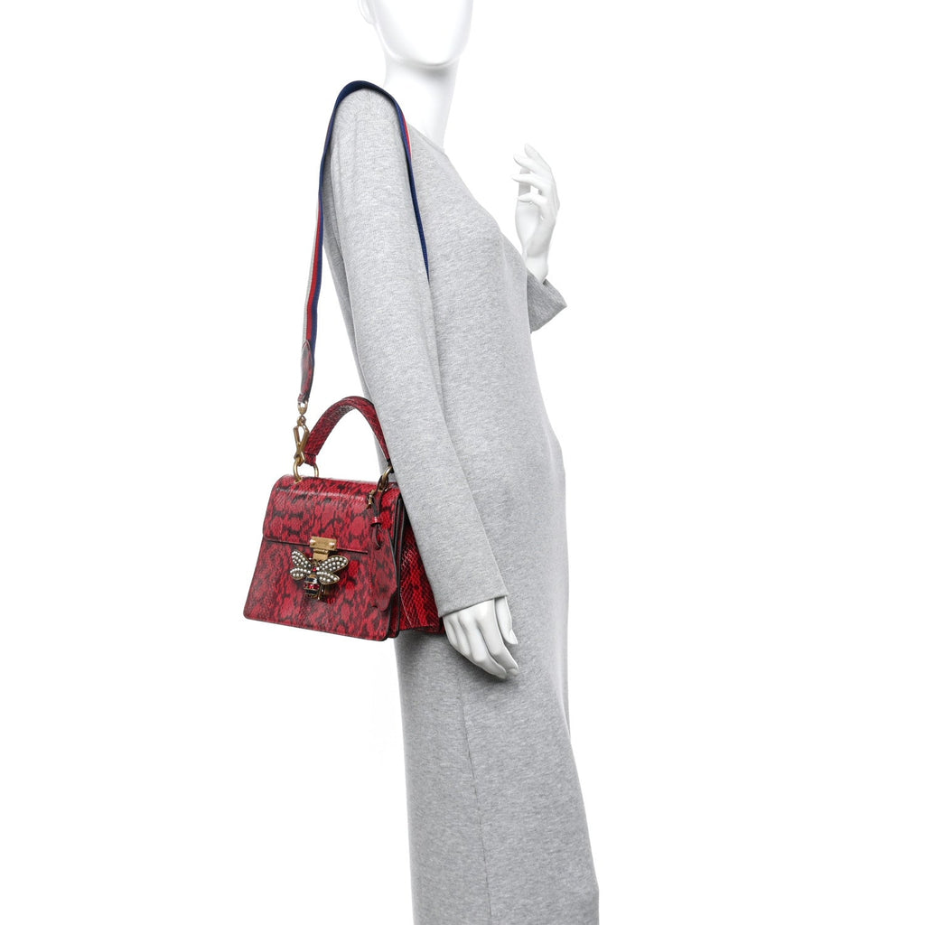 Gucci Snakeskin Sylvie Web Small Queen Margaret Top Handle Bag Red
